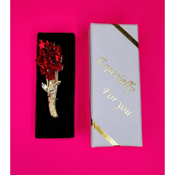 Bouquet Flower Brooch Pin Gold Tone Rose Crystal Gift Boxed Especially For You 1 - Picture 3 of 10